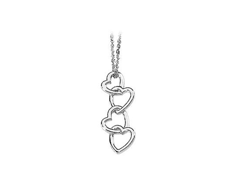 14k White Gold Polished Linked Hearts Pendant