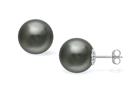 14k White Gold 12mm Tahitian Pearl Stud Earrings