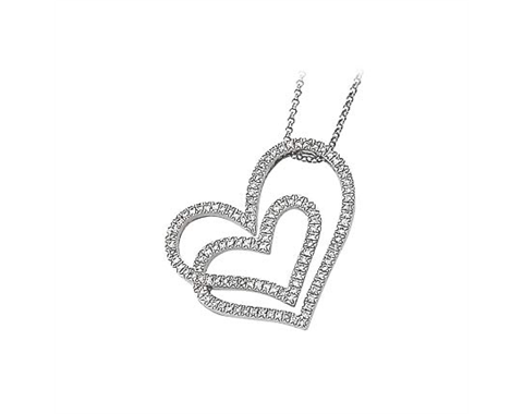 14k White Gold 1/2cttw Diamond Heart Necklace 