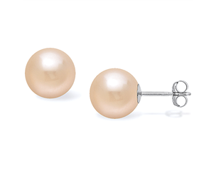 14k White Gold 10mm Pink Freshwater Pearl Stud Earrings