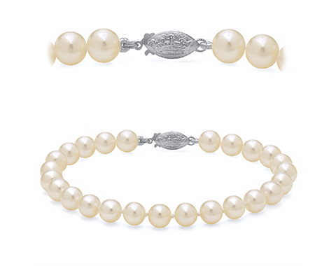 14k White Gold 8 Inch 6-6.5mm Akoya Pearl Bracelet