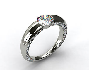14k White Gold Bar-Set Pave Set Diamond Engagement Ring
