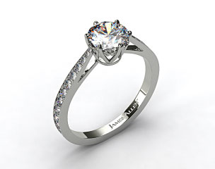 14k White Gold Scroll-Basket Pave Set Diamond Engagement Ring