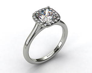 14k White Gold Pave Halo Diamond Engagement Ring (Cushion Center)