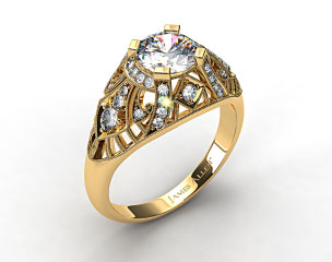 14k Yellow Gold Fleur de lis Diamond Engagement Ring
