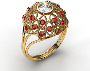 18k Yellow Gold Ruby Firework Engagement Ring