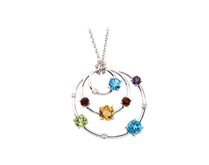 14k White Gold Multi-Gemstone Swirl Pendant