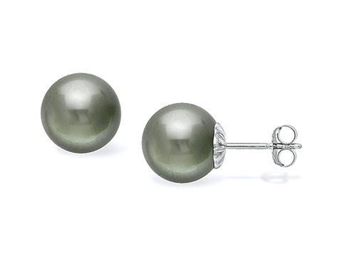 14k White Gold 9-10mm Tahitian Pearl Stud Earrings