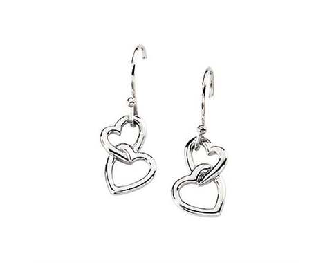 14k White Gold Polished Hook Heart Earrings