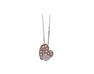 14k  White Gold Genuine Pink Sapphire & Diamond Heart Neck