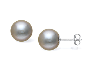 14k  White Gold 10mm Grey Freshwater Pearl Stud Earrings