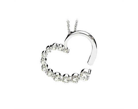 14k White Gold 0.87ctw Diamond Heart Journey Pendant 