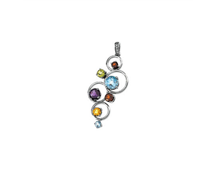 14k White Gold Multi-gemstone Circles Pendant with Pave Bail