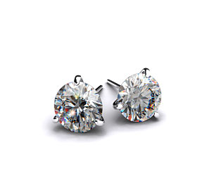 Pair of Ladies 18k White Gold 1/2ctw Three Prong Martini Round Brilliant Diamond Earrings