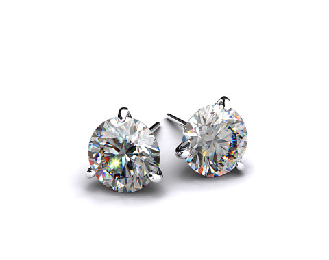Pair of Ladies 18k White Gold 1/2ctw Three Prong Martini Round Brilliant Diamond Earrings
