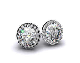 Pair of Ladies 3/4ctw 18k White Gold Round Brilliant Diamond Pave Frame Earrings   