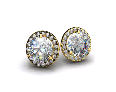 Pair of Ladies 18k Yellow Gold Round Brilliant Diamond Pave Frame Settings
