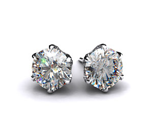 Pair of Ladies 3/4ctw 18k White Gold Round Brilliant  6 Prong Scalloped Basket Earrings   