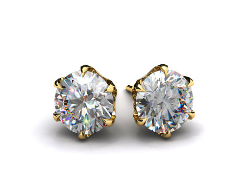 Pair of Ladies 1/4ctw 18k Yellow Gold Round Brilliant  6 Prong Scalloped Basket Settings 