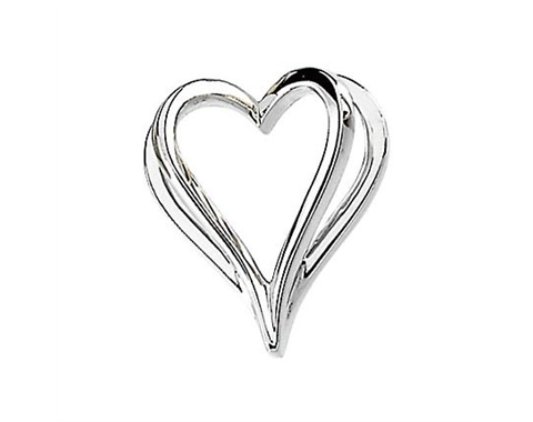 14k White Gold Polished Shadow Heart Pendant Slide 