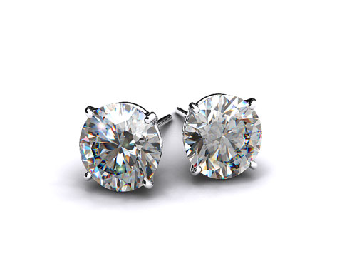Classic 1/4ctw Ladies 18k White Gold Four Prong Round Brilliant Diamond Earrings     