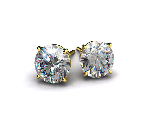 Classic 1/4ctw Ladies 18k Yellow Gold Four Prong Round Brilliant Diamond Earrings 