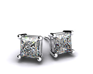 18k White Gold 1/4ctw Classic 4 Prong Asscher Cut Diamond Earrings
