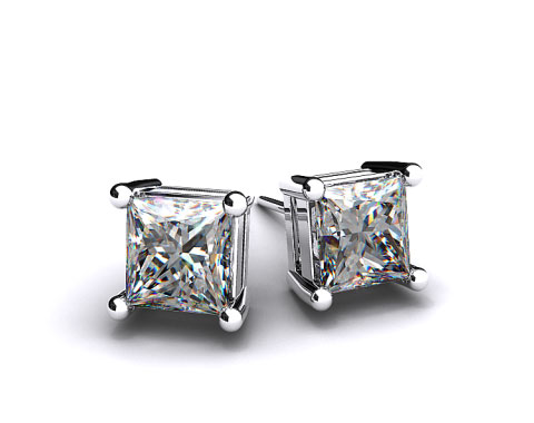 Pair of Ladies 18k White Gold 1/2ctw Classic 4 Prong Asscher Cut Diamond Earrings   