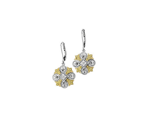 14k White and Yellow Gold Earrings Pave Set with Yellow and White Diamonds at 0.50ctw