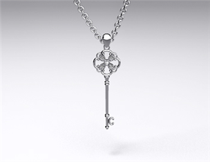 18k White Gold Filigree Pave Key Pendant (0.05ctw)