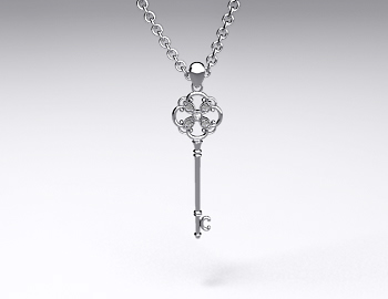 Sterling Silver Filigree Pave Key Pendant (0.05ctw)