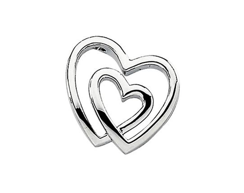 14k White Gold Polished Double Heart Pendant